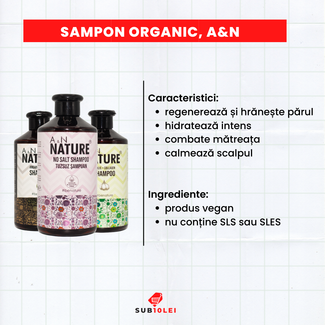 Sampon Organic cu Usturoi/keratina, A&N