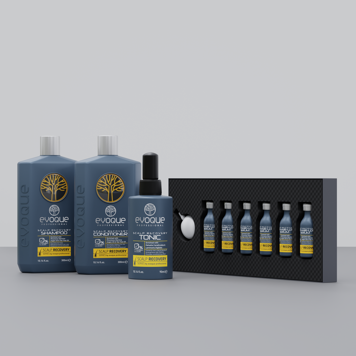 Evoque Scalp Recovery Set - Sampon si Balsam si Tonic si Tratament Anti-Cadere si Anti-Matreata